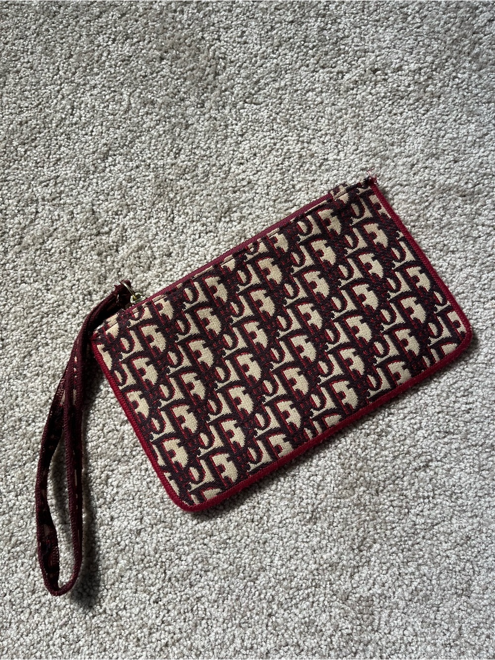 Wristlet Pouch in Burgundy Patterned Logo